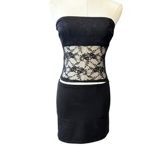 New EDIKTED mini skirt/ top outfit set Size XS/S Lace Eclectic Black